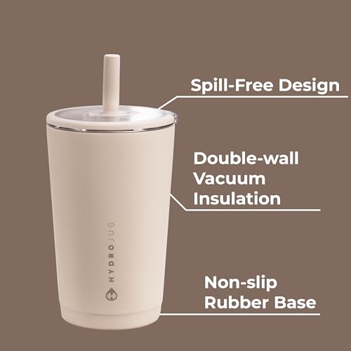 HydroJug Everyday Tumbler 14 oz, Ceramic-Lined Straw Cup, Dune - color: Dune, size: 14 Ounces