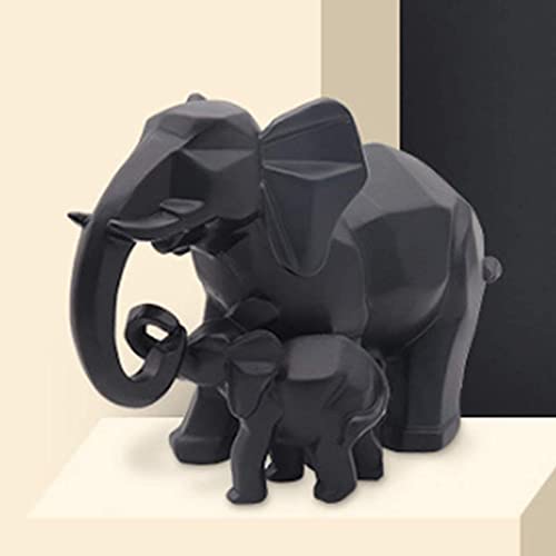 Elephant Family Statue Mother and Baby Elephant Figurine Lucky Wealth Feng Shui Ornaments for Home Office Home Office - Black