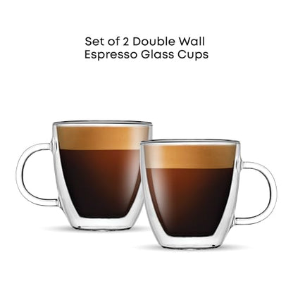 JoyJolt Savor Double Wall Insulated Glasses Espresso Mugs (Set of 2) - 5.4-Ounces - style: Espresso cups
