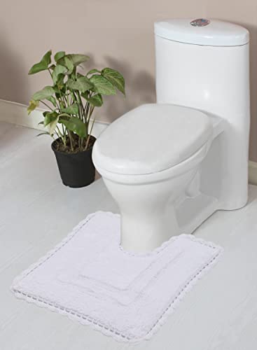Home Weavers Casual Elegance Reversible Bathmat 100% Cotton Bathroom Rugs Set, Washable Rug, Extra Soft and Absorbent Bath Rug, Kitchen Mat, Bath Mat Set, Non Slip Mat, 20"x20" Contour, White - color: White, size: 1'8" x 1'8" (Contour)