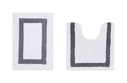 Better Trends 100% Cotton Hotel Collection Bath Set, White & Gray - Tufted, Reversible, Absorbent & Machine Washable 2 Piece Bathroom Rug Set, Toilet Base & Sink Mat - color: White & Gray, size: 2 Piece Set (17" x 24" | 20" x 20")