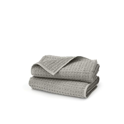 BOLL & BRANCH Turkish Waffle Hand Towel Set, Pewter | Set of 2 - 100% Organic Turkish Cotton - Lightweight Breathable Absorbent Luxury Spa Waffle Hand Towels - color: Pewter, style: Turkish Waffle