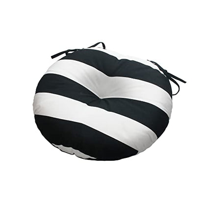 Magpie Fabrics Outdoor Round Bistro Seat Cushions with Ties, 15"x15"x4" Set of 2, Tufted Waterproof Barstool Chair Pads for Patio Home Garden Office, Black White - color: Black White
