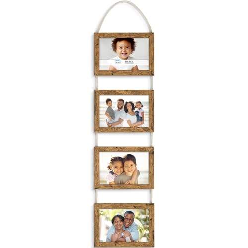 4x6 Wall Hanging Picture Frames Collage with 4 Openings - Rustic Brown - Casual Style Engineered Wood Frames - Wall Mount Only - Bliss Collection - color: Rustic Brown, size: 4x6