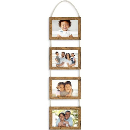 4x6 Wall Hanging Picture Frames Collage with 4 Openings - Rustic Brown - Casual Style Engineered Wood Frames - Wall Mount Only - Bliss Collection - color: Rustic Brown, size: 4x6