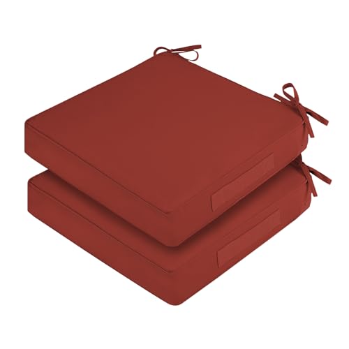 Waterproof Outdoor Chair Cushions Set of 2, Square Outdoor Seat Cushions with Ties and Removable Covers, 19 x 19 Outdoor Cushions for Patio Furniture with Portable Handle(Rust) - color: Rust, size: 19x19x3