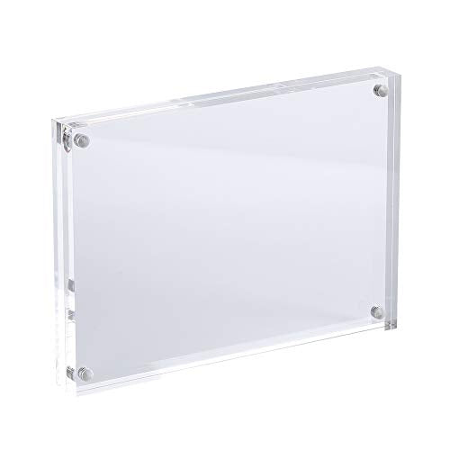 AMEITECH Acrylic Photo Frame 5x7 inches, Free Standing Desktop Double Sided Magnetic Picture Display, 10 + 10MM Thickness Clear Magnet Photo Frame with Microfiber Cloth, Gift Box Package | Double Sided Floating Magnetic Frames, 20mm Thick, Free Standing D