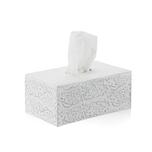 Modern Farmhouse Decorative Tissue Box Holder - Distressed White, Rustic Metal Design for Bathroom - size: Rectangle