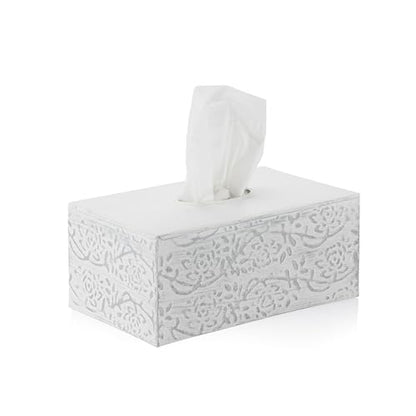 Modern Farmhouse Decorative Tissue Box Holder - Distressed White, Rustic Metal Design for Bathroom - size: Rectangle