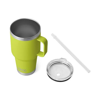 YETI Rambler 35 oz Tumbler with Handle and Straw Lid, Travel Mug Water Tumbler, Vacuum Insulated Cup with Handle, Stainless Steel, Chartreuse - color: Chartreuse, style: 35oz