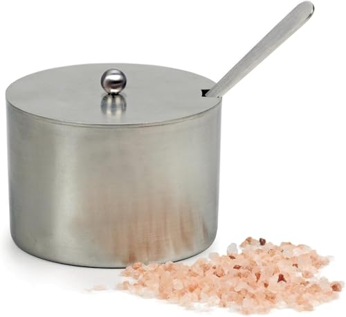 RSVP International Endurance Kitchen Collection Salt Cellar Set with Spoon, 2-Ounce, Brushed Stainless Steel - size: 2-Ounce