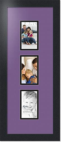 ArtToFrames Collage Photo Frame Double Mat with 3 - 3x5 Openings and Satin Black Frame - color: Grape, size: 3 - 3x5