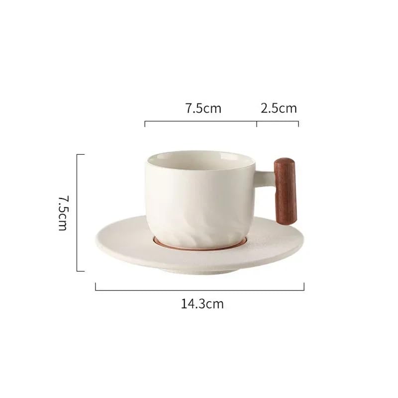 PRINCE G Japanese Style Ceramic Mug ml with Matching Saucer – Handmade Espresso, Coffee, Tea & Matcha Cup, Ideal Gift Set with Handgrip (WHITE) - color: White