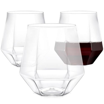 40 Pack Plastic Wine Glasses, 12 Oz Disposable Cocktail Whiskey Glasses | Clear Diamond Stemless Champagne Margarita Glasses, Unbreakable Reusable Plastic Party Cups for Wedding Birthday - color: Clear-40 Pack