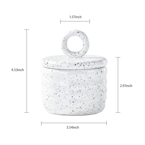 Salt Cellar Keeper with Ceramic Lid, Big Capacity Ceramic Sugar Bowls Pepper Box, Speckled Glaze Seasoning Container Condiment Pot for Kitchen (White) - color: White