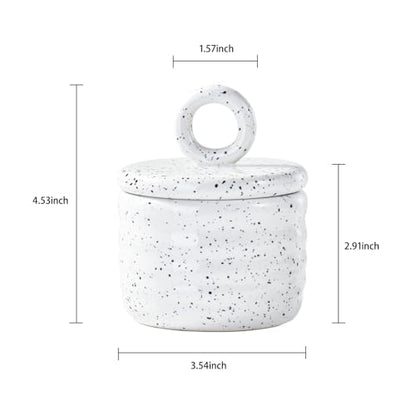 Salt Cellar Keeper with Ceramic Lid, Big Capacity Ceramic Sugar Bowls Pepper Box, Speckled Glaze Seasoning Container Condiment Pot for Kitchen (White) - color: White