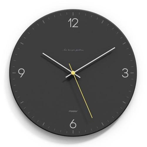 mooas Flatwood Wall Clock,12" Non-Ticking Sweep Movement (Simple Black) | Decorative Battery Operated Wall Clock for Home Living Room Kitchen Bedroom Office School - color: Simple Black
