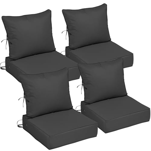24x24 Outdoor Chair Cushions Set of 4, Waterproof Deep Seat Cushions for Patio Furniture with Removable Cover, Fade Resistant 4'' Outdoor Seat Cushion w/Ties&Handle for Sofa Loveseat,Black - color: Black, size: 24x24x4in-4Set