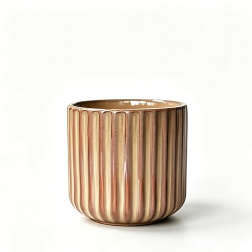Japanese Ceramic Mug, Vintage Tea Cup 6oz Striped Cup No Handle Drinking Cup for Latte Milk Water Beverage Juice Microwave and Dishwasher Safe, Kiln Transformation Cup (Vintage Brown) - color: Vintage Brown