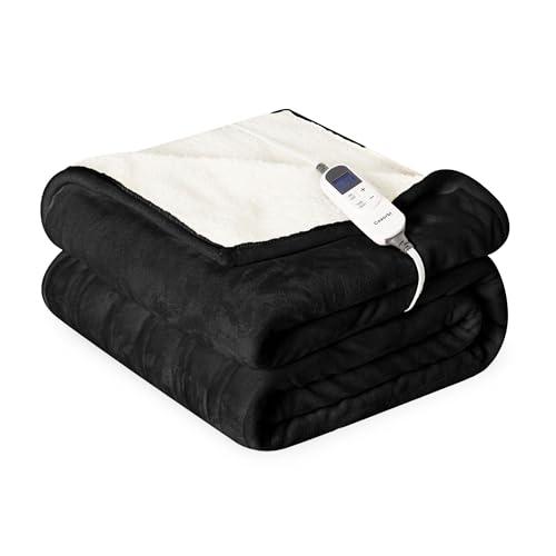 Heat Blanket 90”x100” King Size-Dual Control,Soft Flannel & Sherpa Electric Blanket with 10 Heat Settings,12 Timer Setting and 8 Hours Auto-Shut Off,ETL Certified Machine Washable,Black - color: Black, size: 90*100in