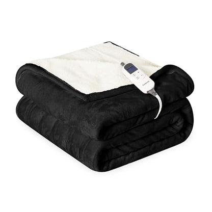 Heat Blanket 90”x100” King Size-Dual Control,Soft Flannel & Sherpa Electric Blanket with 10 Heat Settings,12 Timer Setting and 8 Hours Auto-Shut Off,ETL Certified Machine Washable,Black - color: Black, size: 90*100in