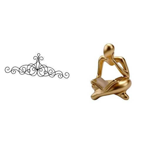 Scroll Wall Art Decor Abstract Metal Resin Thinker Statue Human Figurine Sculpture Decoration Suitable for Bedroom Living Room Office Shelf
