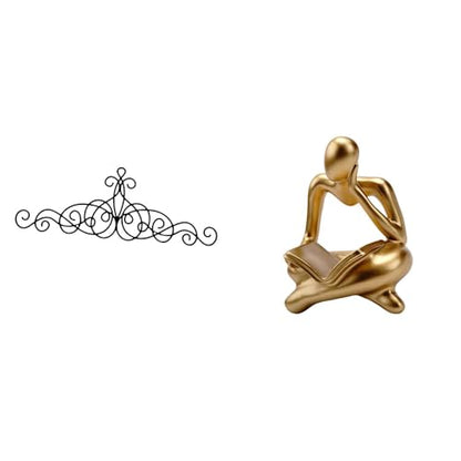 Scroll Wall Art Decor Abstract Metal Resin Thinker Statue Human Figurine Sculpture Decoration Suitable for Bedroom Living Room Office Shelf