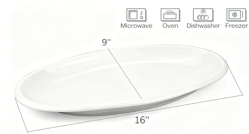 Yesland 2 Pack 16" Porcelain Large Oval Serving Plates, White Oval Serving Platters Dishes for Serving Food, Appetizers, Dessert, Meat, Sushi, Fish, Party
