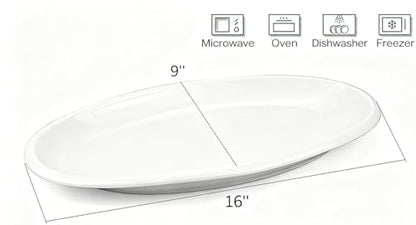 Yesland 2 Pack 16" Porcelain Large Oval Serving Plates, White Oval Serving Platters Dishes for Serving Food, Appetizers, Dessert, Meat, Sushi, Fish, Party