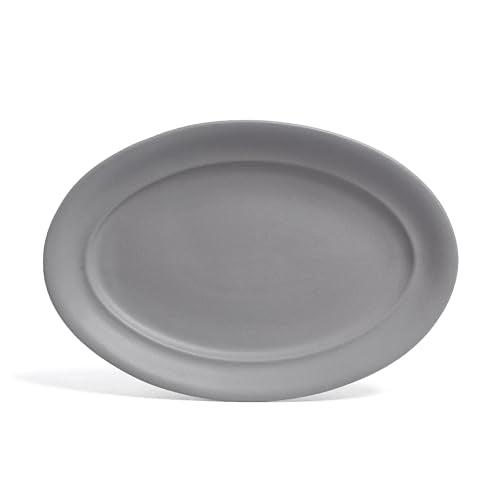 over&back Rim Stoneware Serving Platter - Elegant 1-Piece Oval Serving Platter to Complete Your Kitchen Set - 16" L x 10.8" W Semi-Matte Charcoal - color: Gray