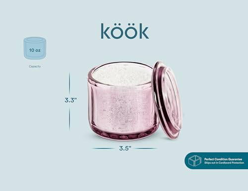 KooK Glass Salt Cellar, with Lid, Embossed Pressed Glass, Clear Storage Container, for Coffee, Sugar, Spices and Candies, 10 oz, (Pink) - color: Pink