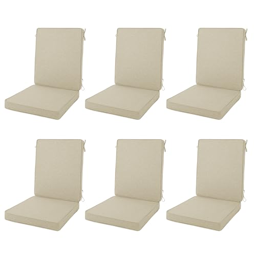 Outdoor Chair Cushions 20x20, Water-Resistant & Fade-Resistant, Patio Furniture Lawn Dining Chair Seat Replacement with High Back, Ties Zipper, Removable Cover, Set of 6, Natural - color: Natural, size: 20" x 20" 6 Pack