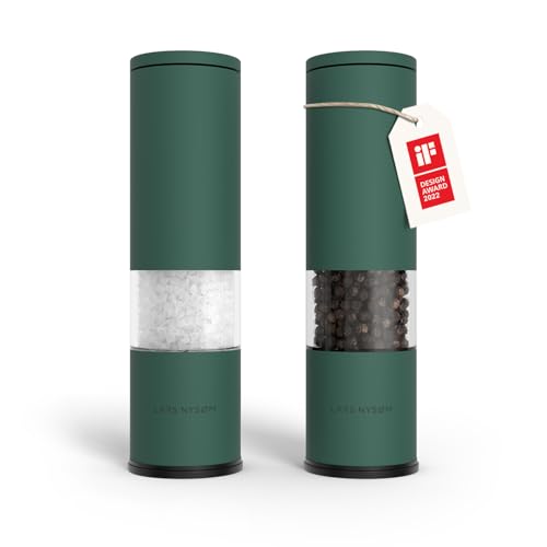 LARS NYSØM Salt and Pepper Grinder Set Manual, Stainless Steel Salt and Pepper Mills with Adjustable Ceramic Grinder I Design Spice Shakers (Pine Green) - color: Pine Green, size: Set of two manual grinders