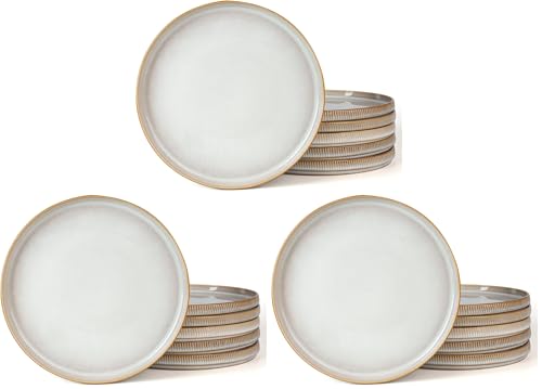 famiware Star Dinner Plates for 6, 10 inches Plate Set, Scratch Resistant, Stoneware Dinnerware, Kitchen Modern Rustic Serving Dishes, Cappuccino White (Pack of 3) - color: Cappuccino White, size: 10"(6pcs)ST (Pack of 3)