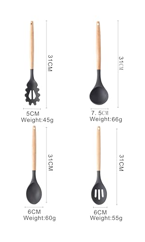 Silicone Cooking Utensils Kitchen Utensil Set - 446°F Heat Resistant Silicone Kitchen Utensils Set, Spatula,Turner Tongs, Spoon, Whisk,Kitchen Gadgets for Nonstick Cookware, BPA Free (Black) - color: Black