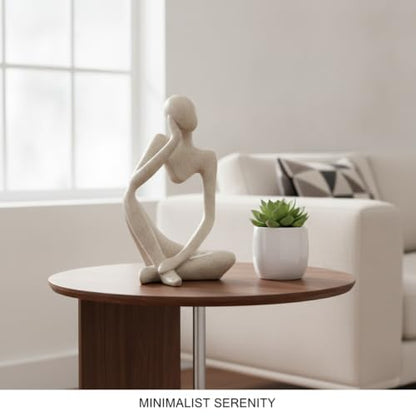 Modern Abstract Resin Human Figure Sculpture, Beige Minimalist Art Statue for Home Office Desk Shelf Decor - size: 8.66 x 3.15 x 11.81 in