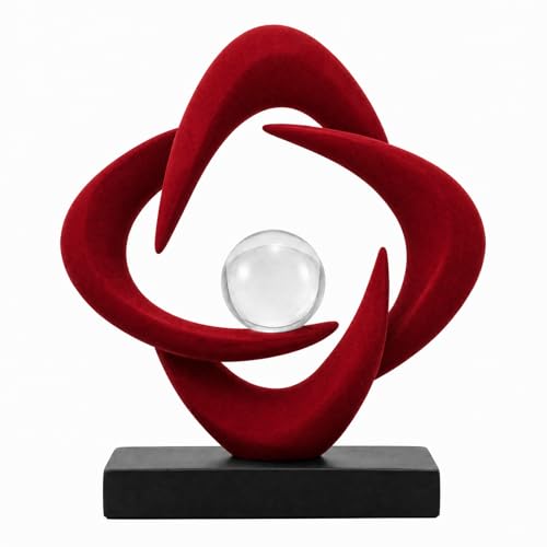 FJS Modern Abstract Sculpture Decor, 10.8" Red Resin Art Statue | Red Resin Art Statue for Coffee Table, Bookshelf, Living Room, Office, Hotel, or Modern Home Decor Display. - color: Red