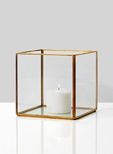 Serene Spaces Living Square Gold Lantern, Measures 5 inches Cube, Sold Individually - color: Cube