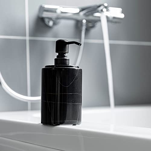 JIMEI Black Marble Soap Dispenser Hand or Dish for Bathroom & Kitchen | Decorative Natural Stone Liquid Soap/Lotion Dispenser - Stainless Steel Soap Dispenser Easy-Glide Pump - Refillable