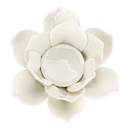 OwnMy 4.5 Inch Ceramic Lotus Flower Tea Light Holder Votive Candle Holder | White Lotus Petals Tealight Candle Holder, Ceramic Lotus Flower Candle Stand Candle Lamp for Home Decor Wedding Party - color: White