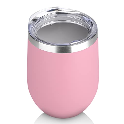 DOMICARE Stainless Steel Wine Tumbler Bulk with Lid, Personalized Insulated Tumblers Set, 12oz Travel Coffee Cups Pack of 1, Pink - color: Pink, size: 1 Count (Pack of 1)