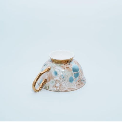 Bone China Tea Cup and Saucer Set with Spoon，Elegant Floral Tea Cup Set (7 oz)，British Coffee Latte Mug for Birthday Party Christmas gift for Friends - color: Gilding green