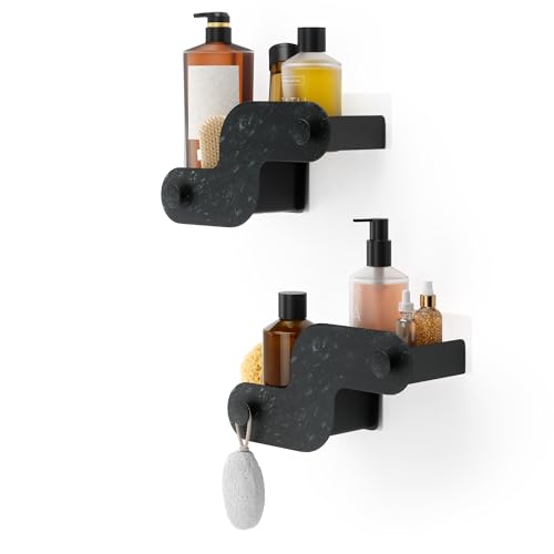 Umbra Nami Shower Caddy, Adhesive No Drill Bathroom, Set of 2, Ocean Black | Waterproof construction, integrated drainage, rust-free, holds 6 lbs - color: Ocean Black
