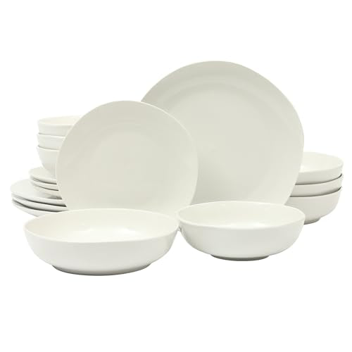 Gibson Home Lindendale 16 Piece Porcelain Ceramic Plates and Bowls Dishes Scratch and Chip Resistant Service for 4 Dinnerware Set - White - color: Lindendale White, size: Service for 4 (16pcs)