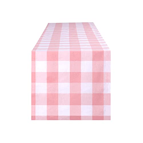 Buffalo Plaid Cotton Blend Table Runner, Classic Farmhouse Checkered Table Runner, 14x72-Pink and White - color: Pink and White, size: 14*72inch