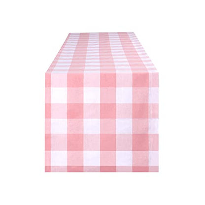 Buffalo Plaid Cotton Blend Table Runner, Classic Farmhouse Checkered Table Runner, 14x72-Pink and White - color: Pink and White, size: 14*72inch