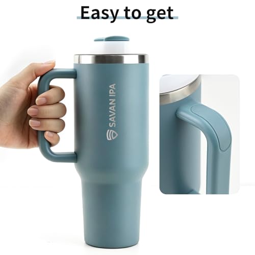 Insulated Tumbler, Blue, 40 oz | Handle and Straw, Stainless Steel Vacuum Travel Mug, Leak Resistant Lid, Fits Car Cup Holder - color: Baby Blue, size: 40 oz