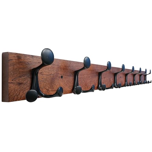 SKOLOO 43-Inch Wood Coat Rack Wall Mount with 8 Triple Hooks - Ideal for Family Entrances, Classrooms, and Pet Supplies Storage - Perfect Coat Hooks for Wall,Mahogany (Sapele) - color: Sapele Mahogany, size: 43 inch