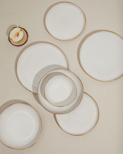 Dinnerware Set for 4, Ceramic Dish Set, Plate and Bowl Set, Microwave & Dishwasher Safe Dishware Set, Chip & Scratch Resistant Dinner Sets, Irregular Edge Design, White - color: White, size: Set (12pcs)