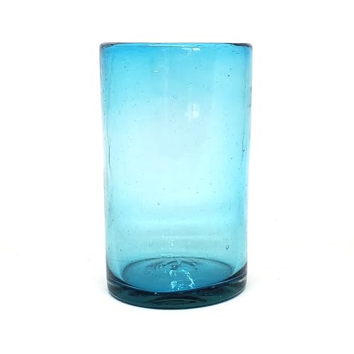 Solid Aqua Blue 14 oz Drinking Glasses (set of 6), Recycled Glass, Lead-free, Toxin-Free (14oz Drinking) - color: Aqua Blue, size: 14 oz